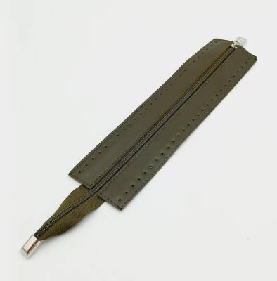 Angel Çanta Aksesuar Haki Renk 28 Cm Derili Fermuar Gümüş Metalli - 1