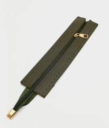 Angel Çanta Aksesuar Haki Renk 28 Cm Derili Fermuar Light Gold Metalli - Angel Çanta Aksesuar