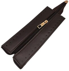 Angel Çanta Aksesuar Koyu Kahve Renk 17 Cm Derili Fermuar Light Gold Metalli - Angel Çanta Aksesuar