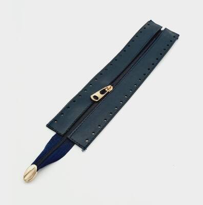 Angel Çanta Aksesuar Lacivert Renk 28 Cm Derili Fermuar Light Gold Metalli - 1