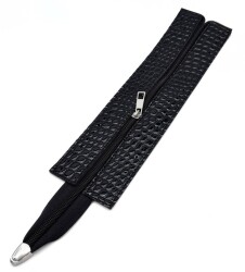 Angel Çanta Aksesuar Rugan Croco Siyah Renk 28 Cm Derili Fermuar Gümüş Metalli - Angel Çanta Aksesuar