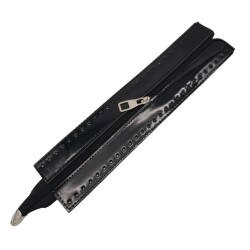 Angel Çanta Aksesuar Rugan Derili 28 cm Siyah Renk Fermuar Gümüş Metalli - Angel Çanta Aksesuar