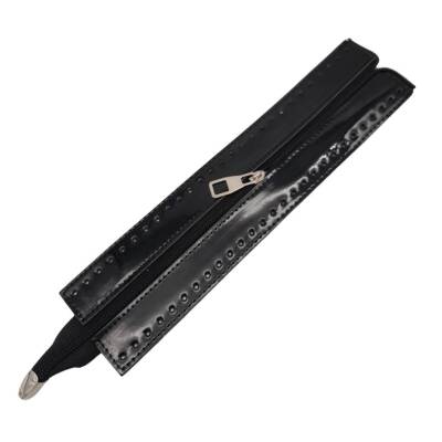 Angel Çanta Aksesuar Rugan Derili 28 cm Siyah Renk Fermuar Gümüş Metalli - 1