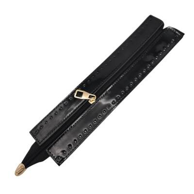 Angel Çanta Aksesuar Rugan Derili 28 cm Siyah Renk Fermuar Light Gold Metalli - 1