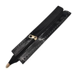 Angel Çanta Aksesuar Rugan Derili 28 cm Siyah Renk Fermuar Light Gold Metalli - Angel Çanta Aksesuar