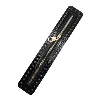 Angel Çanta Aksesuar Rugan Derili Fermuar Yeni Model Siyah Renk 30 Cm Light Gold Metalli - 1