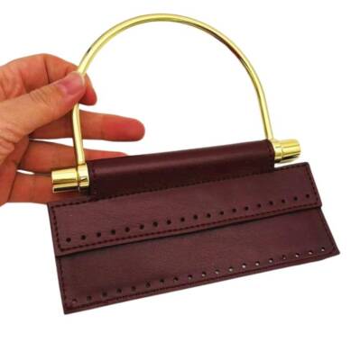 Angel Çanta Aksesuar Suni Derili Metal Çanta Sapı İpek Model Bordo Renk Light Gold Metal (Yeni Model) - 1