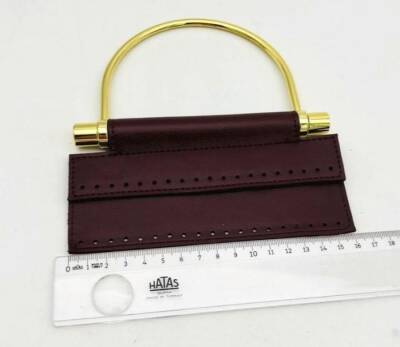 Angel Çanta Aksesuar Suni Derili Metal Çanta Sapı İpek Model Bordo Renk Light Gold Metal (Yeni Model) - 3