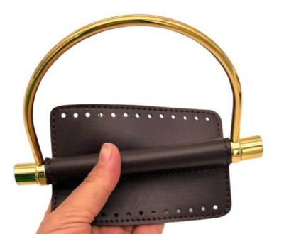 Angel Çanta Aksesuar Suni Derili Metal Çanta Sapı İpek Model Koyu Kahve Renk Light Gold Metal - 1