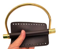 Angel Çanta Aksesuar Suni Derili Metal Çanta Sapı İpek Model Koyu Kahve Renk Light Gold Metal - Angel Çanta Aksesuar