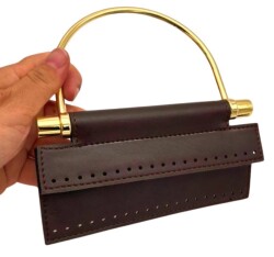 Angel Çanta Aksesuar Suni Derili Metal Çanta Sapı İpek Model Koyu Kahve Renk Light Gold Metal (Yeni Model) - Angel Çanta Aksesuar