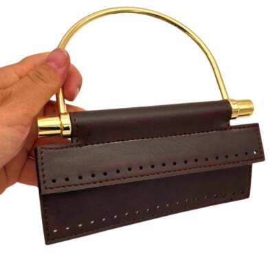 Angel Çanta Aksesuar Suni Derili Metal Çanta Sapı İpek Model Koyu Kahve Renk Light Gold Metal (Yeni Model) - 1