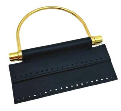 Angel Çanta Aksesuar Suni Derili Metal Çanta Sapı İpek Model Lacivert Renk Light Gold Metal (Yeni Model) - 1
