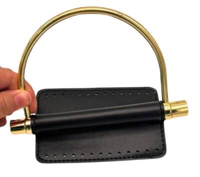 Angel Çanta Aksesuar Suni Derili Metal Çanta Sapı İpek Model Siyah Renk Light Gold Metal - 1