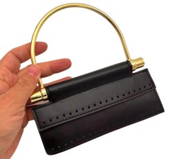 Angel Çanta Aksesuar Suni Derili Metal Çanta Sapı İpek Model Siyah Renk Light Gold Metal (Yeni Model) - Angel Çanta Aksesuar