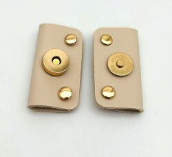 Angel Çanta Aksesuar Bej Suni Derili Troklu Mıknatıslı Çıtçıt Light Gold Metalli - Angel Çanta Aksesuar