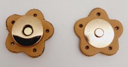 Angel Çanta Aksesuar Gerçek Derili Mıknatıslı Çıtçıt Ham Doğal Renk Çiçek Şekilli Light Gold Metalli - Angel Çanta Aksesuar
