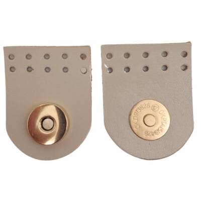 Angel Çanta Aksesuar Gerçek Derili Tek Dikim Mıknatıslı Çıtçıt Bej Renk Light Gold Metalli - 1