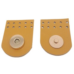 Angel Çanta Aksesuar Gerçek Derili Tek Dikim Mıknatıslı Çıtçıt Hardal Renk Light Gold Metalli - 2