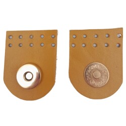 Angel Çanta Aksesuar Gerçek Derili Tek Dikim Mıknatıslı Çıtçıt Hardal Renk Light Gold Metalli - Angel Çanta Aksesuar