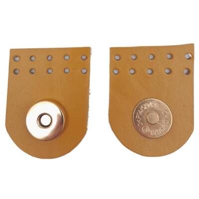 Angel Çanta Aksesuar Gerçek Derili Tek Dikim Mıknatıslı Çıtçıt Hardal Renk Light Gold Metalli - 1