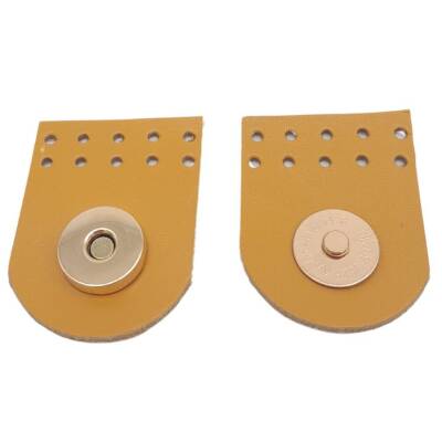 Angel Çanta Aksesuar Gerçek Derili Tek Dikim Mıknatıslı Çıtçıt Hardal Renk Light Gold Metalli - 2