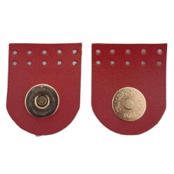 Angel Çanta Aksesuar Gerçek Derili Tek Dikim Mıknatıslı Çıtçıt Kırmızı Renk Light Gold Metalli - Angel Çanta Aksesuar