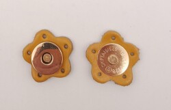 Angel Çanta Aksesuar Hardal Gerçek Derili Çiçek Model Mıknatıslı Çıtçıt Light Gold Metalli - Angel Çanta Aksesuar