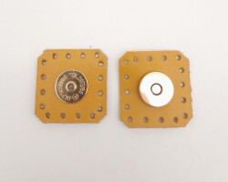 Angel Çanta Aksesuar Hardal Gerçek Derili Kare Mıknatıslı Çıtçıt Light Gold Metalli - Angel Çanta Aksesuar