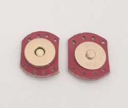 Angel Çanta Aksesuar Kırmızı Renk Gerçek Derili Oval Kenar Mıknatıslı Çıtçıt Light Gold Metalli - Angel Çanta Aksesuar