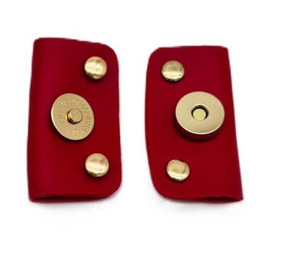 Angel Çanta Aksesuar Kırmızı Suni Derili Troklu Mıknatıslı Çıtçıt Light Gold Metalli - 1