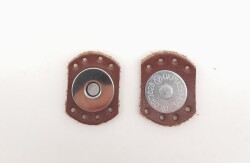 Angel Çanta Aksesuar Kızıl Kahve Renk Gerçek Derili Oval Kenar Mıknatıslı Çıtçıt Gümüş Metalli - Angel Çanta Aksesuar