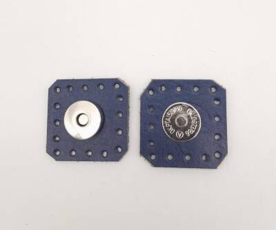 Angel Çanta Aksesuar Lacivert Gerçek Derili Kare Mıknatıslı Çıtçıt Gümüş Metalli - 1