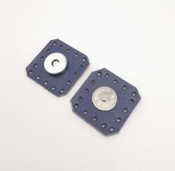 Angel Çanta Aksesuar Lacivert Gerçek Derili Kare Mıknatıslı Çıtçıt Gümüş Metalli - 3