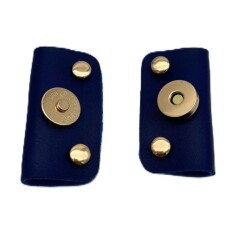 Angel Çanta Aksesuar Mavi Suni Derili Troklu Mıknatıslı Çıtçıt Light Gold Metalli - Angel Çanta Aksesuar