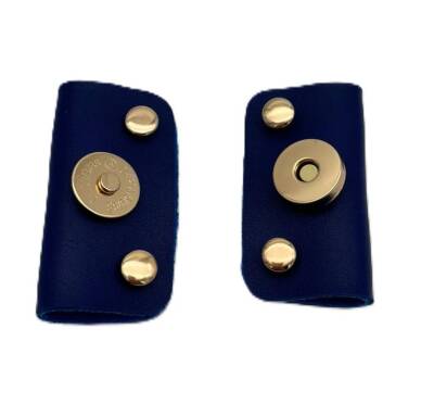 Angel Çanta Aksesuar Mavi Suni Derili Troklu Mıknatıslı Çıtçıt Light Gold Metalli - 1