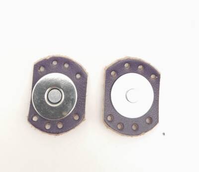 Angel Çanta Aksesuar Mor Renk Gerçek Derili Oval Kenar Mıknatıslı Çıtçıt Gümüş Metalli - 1