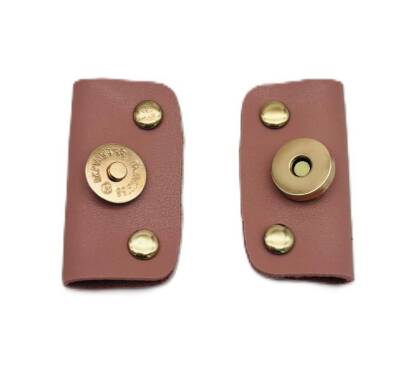 Angel Çanta Aksesuar Pudra Suni Derili Troklu Mıknatıslı Çıtçıt Light Gold Metalli - 1