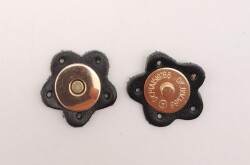 Angel Çanta Aksesuar Siyah Gerçek Derili Çiçek Model Mıknatıslı Çıtçıt Light Gold Metalli - Angel Çanta Aksesuar
