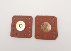 Angel Çanta Aksesuar Taba Gerçek Derili Kare Mıknatıslı Çıtçıt Light Gold Metalli - Angel Çanta Aksesuar