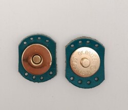 Angel Çanta Aksesuar Turkuaz Renk Gerçek Derili Oval Kenar Mıknatıslı Çıtçıt Light Gold Metalli - Angel Çanta Aksesuar