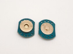 Angel Çanta Aksesuar Turkuaz Renk Gerçek Derili Oval Kenar Mıknatıslı Çıtçıt Light Gold Metalli - 2