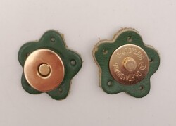 Angel Çanta Aksesuar Yeşil Gerçek Derili Çiçek Model Mıknatıslı Çıtçıt Light Gold Metalli - Angel Çanta Aksesuar