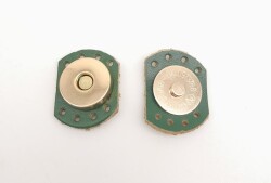 Angel Çanta Aksesuar Yeşil Renk Gerçek Derili Oval Kenar Mıknatıslı Çıtçıt Light Gold Metalli - Angel Çanta Aksesuar