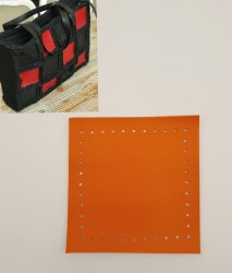 Angel Çanta Aksesuar 10x10 cm Kare Suni Deri Turuncu Renk 1 Adet - Angel Çanta Aksesuar