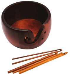 Angel Çanta Aksesuar Ahşap İplik Kasesi ve 5 adet Bambu Tığ - 3