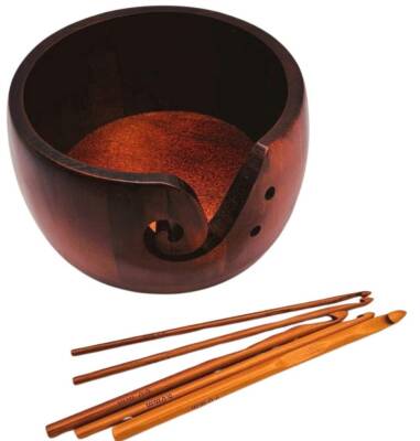 Angel Çanta Aksesuar Ahşap İplik Kasesi ve 5 adet Bambu Tığ - 3