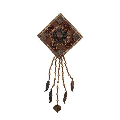 Angel Çanta Aksesuar Angel Çanta Aksesuar Boncuk İşlemeli Derili 7 cm Kare Model Otantik Süs 1 Adet - 1