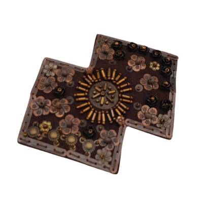 Angel Çanta Aksesuar Angel Çanta Aksesuar Boncuk İşlemeli Derili Çift Kare Model Otantik Süs 1 Adet - 3