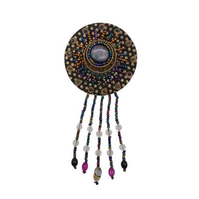 Angel Çanta Aksesuar Angel Çanta Aksesuar Boncuk İşlemeli Derili Yuvarlak Model Otantik Süs 1 Adet - 1